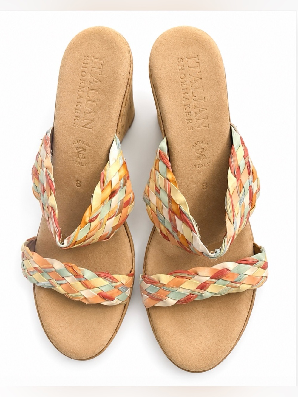 Italian Shoemakers Multicolored Straw Wedge Heels Size 8